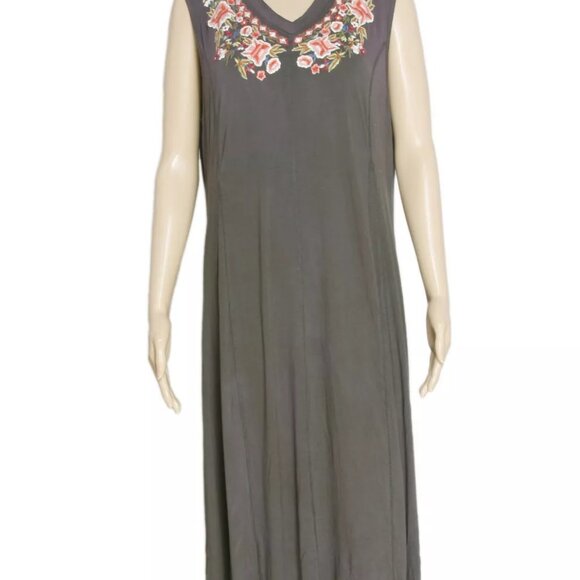 Anthropologie Caite Floral Embroidered Sleeveless V Neck Gray Maxi Dress S & L - Picture 1 of 4